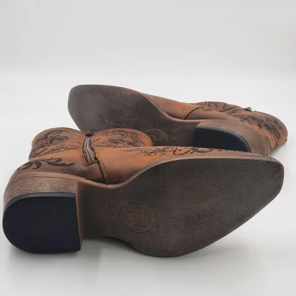 ROPER Vegan Leather Western Boots NWT New Cowgirl Western Cowboy Cognac 6 Design - Picture 8 of 11